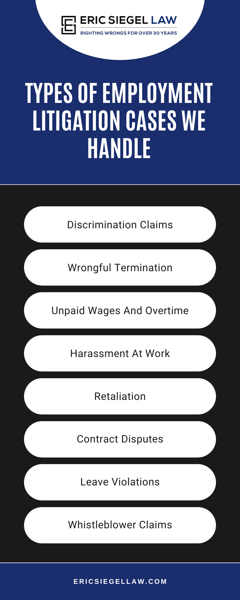 Types Of Employment Litigation Cases We Handle Infographic